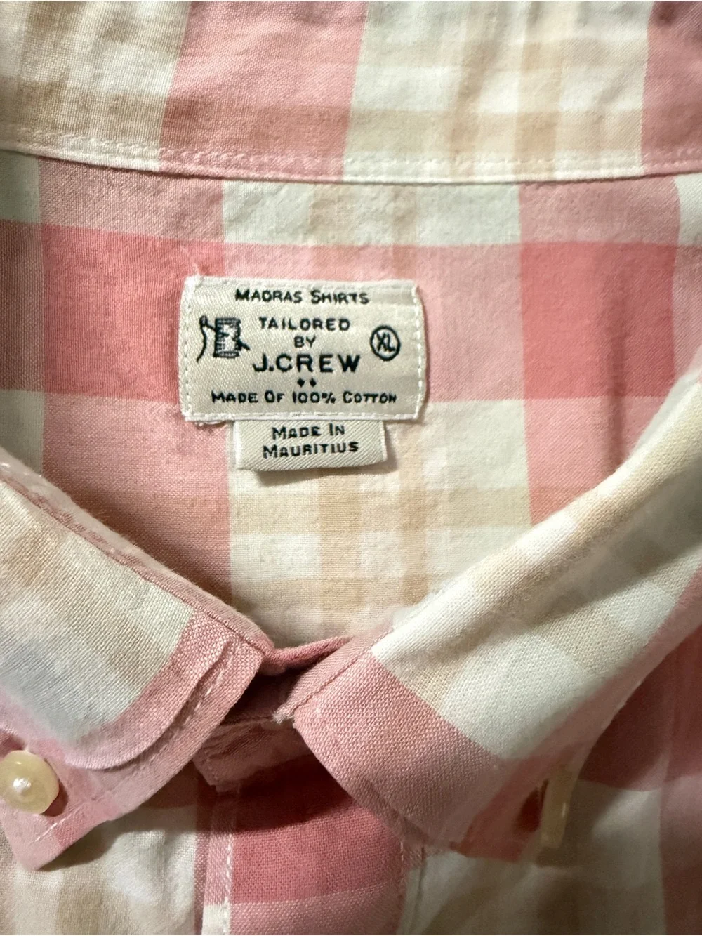 J. Crew Pink and Cream Plaid Short-Sleeve Button-Down shirt Sz XL